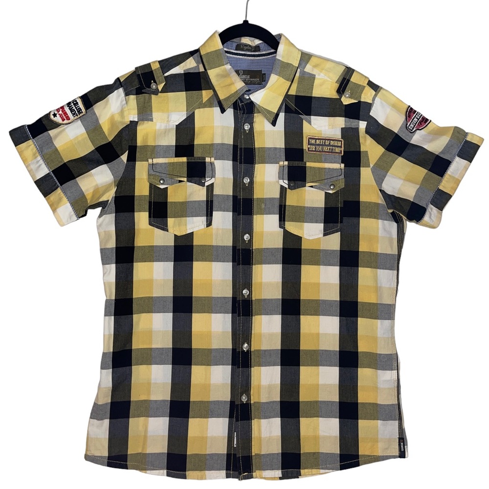 UK Garcia Jeans Mens’s Vintage Style Yellow Plaid Shirt